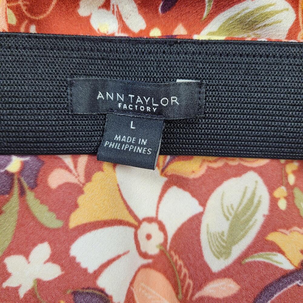 Ann Taylor Factory Skirt Womens Large Orange Floral Midi A-Line Elastic Waist - Picture 3 of 9